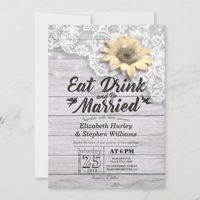 Eleganter EAT Drink & Be Verheiratet Hochzeiten Ei Einladung (Vorderseite)