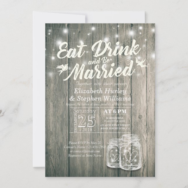 Eleganter EAT Drink & Be Verheiratet Hochzeiten Ei Einladung (Vorderseite)