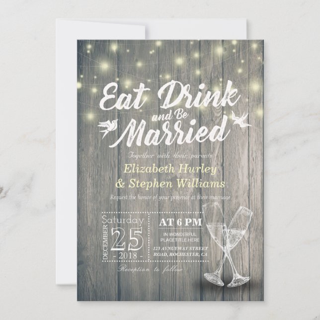 Eleganter EAT Drink & Be Verheiratet Hochzeiten Ei Einladung (Vorderseite)