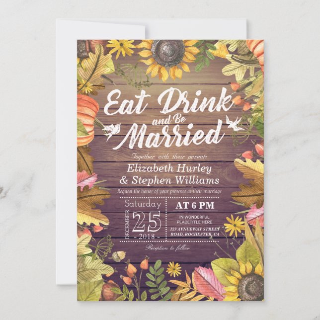 Eleganter EAT Drink & Be Verheiratet Hochzeiten Ei Einladung (Vorderseite)