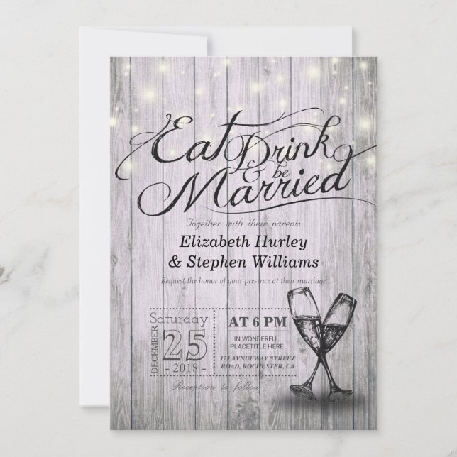Eleganter EAT Drink & Be Verheiratet Hochzeiten Ei Einladung (Vorderseite)