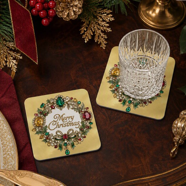  Eleganter Edelstein-Gold-Weihnachtskranz  Getränkeuntersetzer (Von Creator hochgeladen)