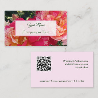 Eleganter editierbarer QR-Code gestreifte Rosen fl Visitenkarte