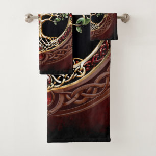 Eleganter edler Lebensbaum mit keltischem Knoten. Badhandtuch Set