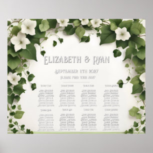 Eleganter Efeu-Hochzeitstischplan und Einladungen Poster