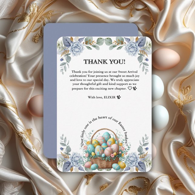 Eleganter Eierkorb mit blauer Blume Dankeskarte (Von Creator hochgeladen)