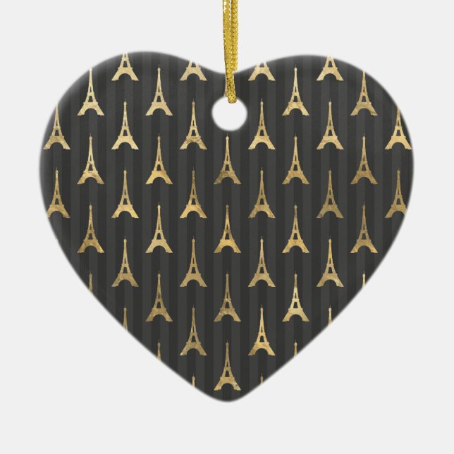 Eleganter Eiffelturm Frankreich Gelb Schwarz Verti Keramik Ornament (Vorne)