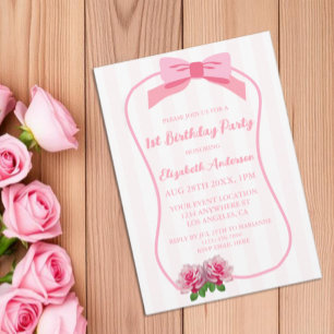 Eleganter Ein-Bogen-Blumen-1.-Geburtstag Einladung