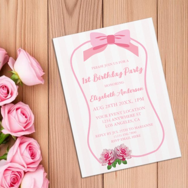 Eleganter Ein-Bogen-Blumen-1.-Geburtstag Einladung (Von Creator hochgeladen)