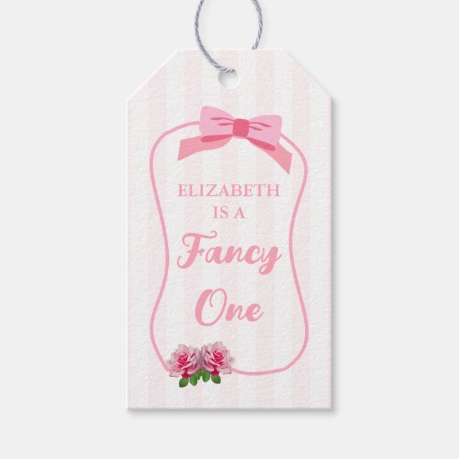 Eleganter Ein-Bogen-Blumen-1.-Geburtstag Geschenkanhänger (Vorderseite)