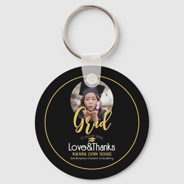 Eleganter einfacher Abschluss Gold Cap Danke Scrip Schlüsselanhänger (Vorderseite)