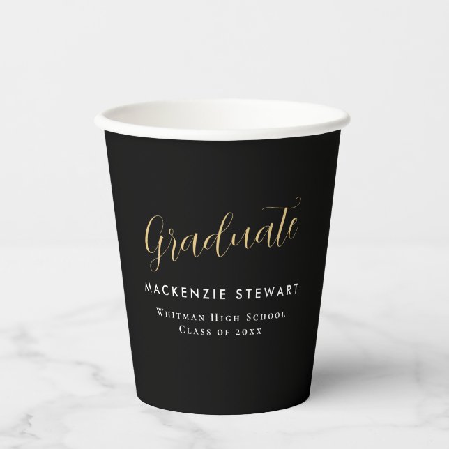 Eleganter, einfacher Gold Script-Abschluss Black Pappbecher (Vorderseite)