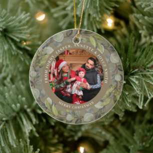 Eleganter einfacher Kranz 2 Foto Familienweihnacht Keramik Ornament