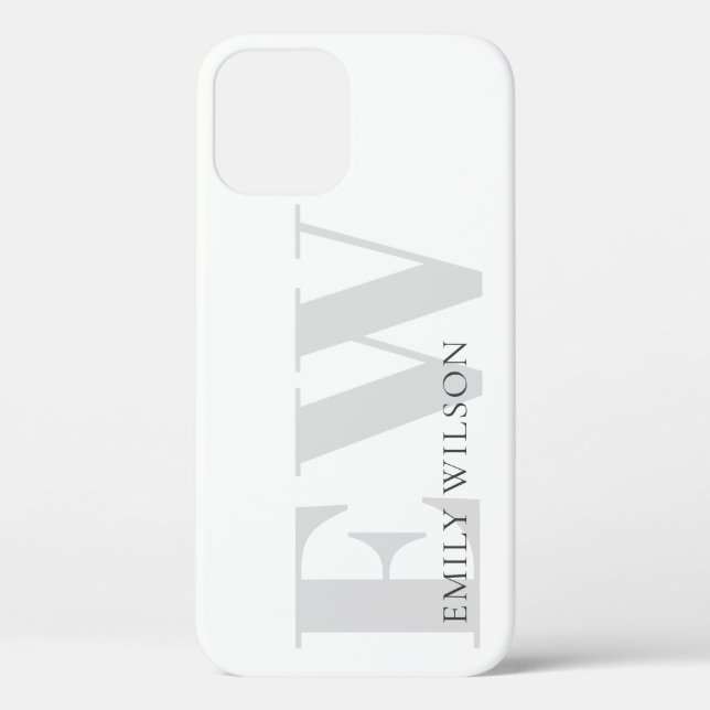 Eleganter einfacher Minimal White Gray Monogram Na Case-Mate iPhone Hülle (Rückseite)