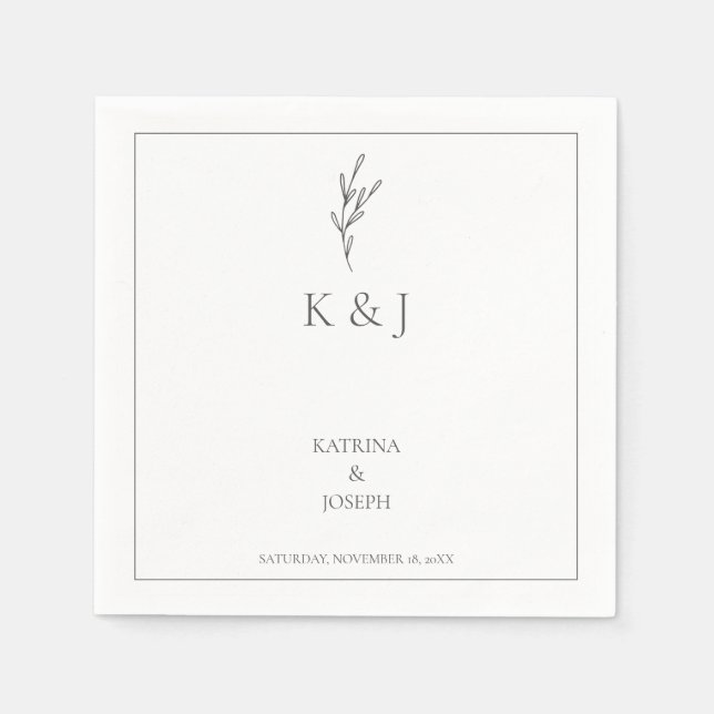 Eleganter einfacher Minimalistischer Hochzeitstil Serviette (Vorderseite)