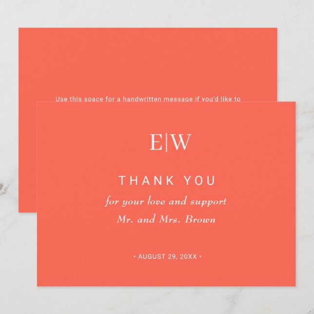 Eleganter einfacher Neon Flare mit Monogram Weddin Dankeskarte (Vorne/Hinten)