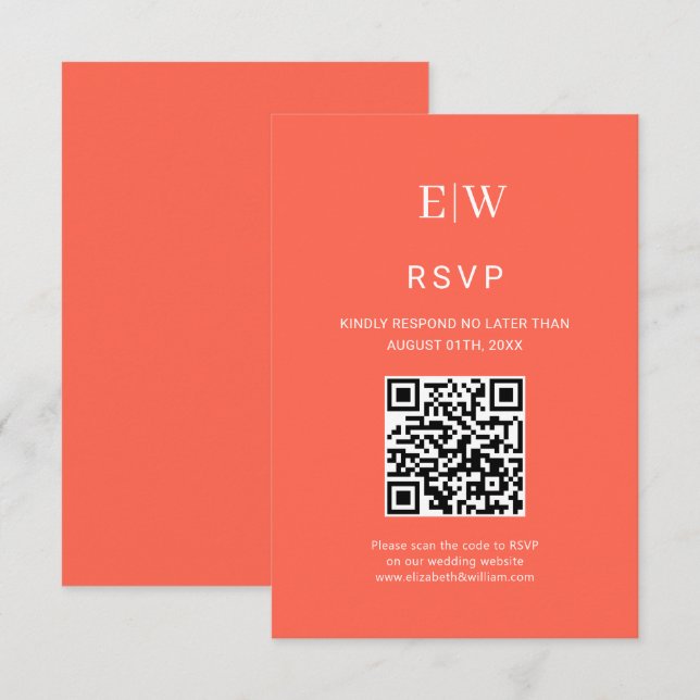 Eleganter einfacher Neon Flare mit Monogram Weddin RSVP Karte (Vorne/Hinten)