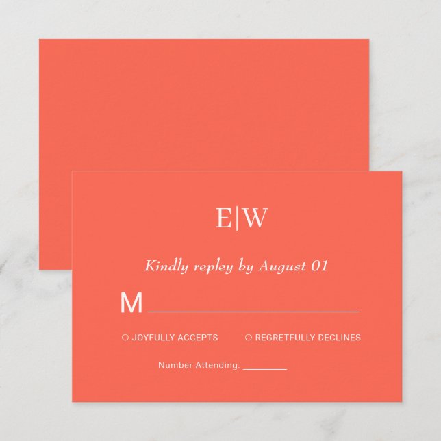 Eleganter einfacher Neon Flare mit Monogram Weddin RSVP Karte (Vorne/Hinten)