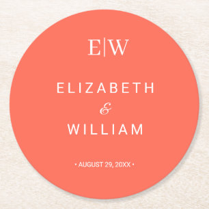 Eleganter einfacher Neon Flare mit Monogram Weddin Runder Pappuntersetzer