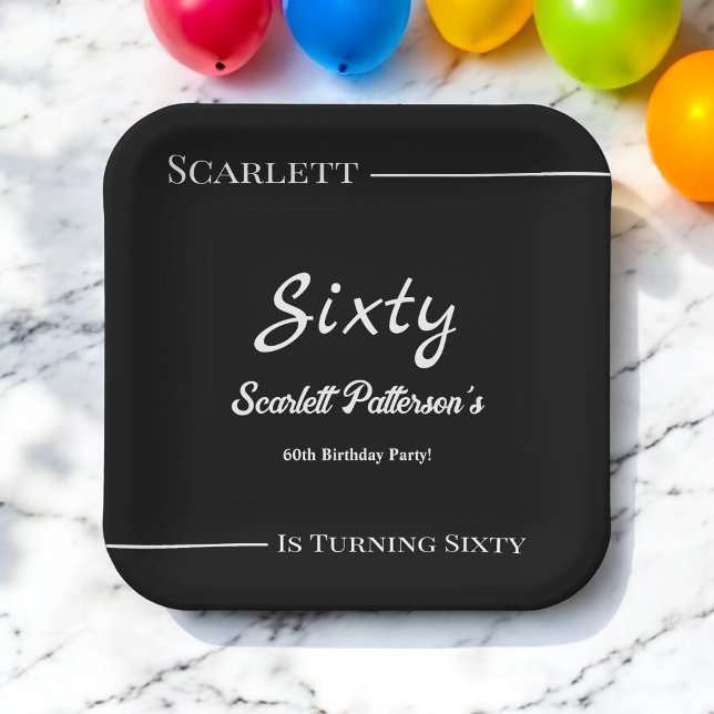 Eleganter, einfacher Schwarz-Weiß-Geburtstag Pappteller (Von Creator hochgeladen)