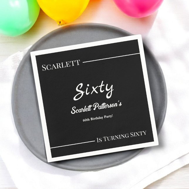 Eleganter, einfacher Schwarz-Weiß-Geburtstag Serviette (Von Creator hochgeladen)