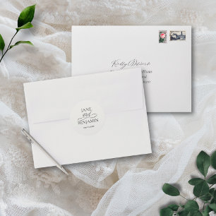 Eleganter einfacher Schwarz-Weiß-Hochzeitsumschlag Runder Aufkleber