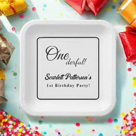 Eleganter einfacher Schwarz-Weiß-Moderne 1. Geburt Pappteller