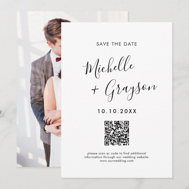 Eleganter einfacher Schwarzer Minimalistisch Moder Save The Date (Vorne/Hinten)
