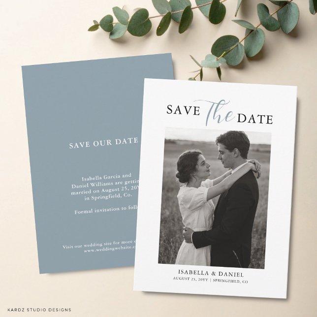 Eleganter Einfacher Text Foto Hochzeit Save The Date (The front and back are shown in a 4.5 x 6.25-inch. Choose size, paper, + corner style.)