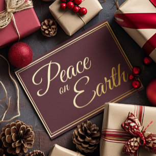 Eleganter einfacher Weltfrieden Burgundy Gold Folien Feiertagskarte
