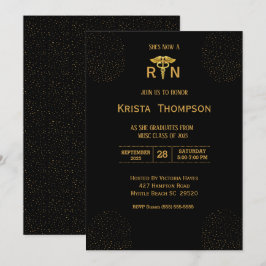 Eleganter eingetragener Nurse Abschluss Black Gold Einladung