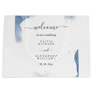 Eleganter Einladungs-Blauer und Gold-Minimal für H Große Geschenktüte