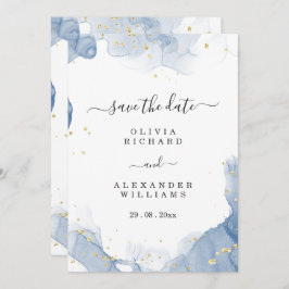 Eleganter Einladungs-Blauer und Gold-Minimal für H Save The Date