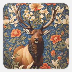 Eleganter Elch William Morris Inspiriert Floral Quadratischer Aufkleber