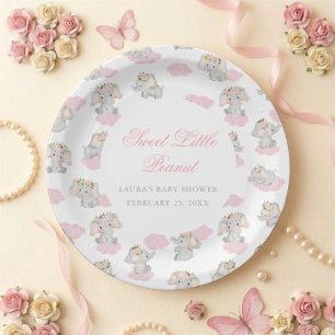 Eleganter Elefant Süße kleine Erdnuss Baby Shower Pappteller