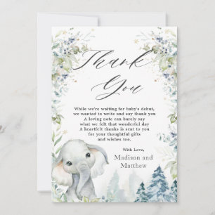 Eleganter Elefant Winter Wonderland Babyshower Dankeskarte