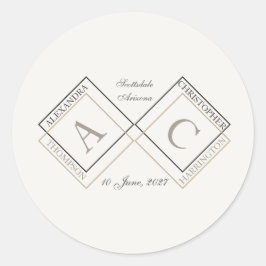 Eleganter Elfenbein-Monogramm-Name Runder Aufkleber