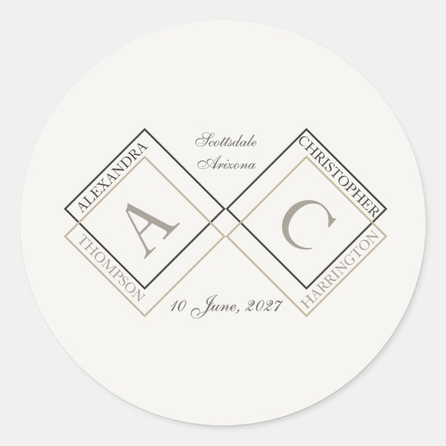 Eleganter Elfenbein-Monogramm-Name Runder Aufkleber (Vorderseite)