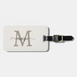 Eleganter Elfenbein-Taupe-Monogramm-Initial-Schrif Gepäckanhänger