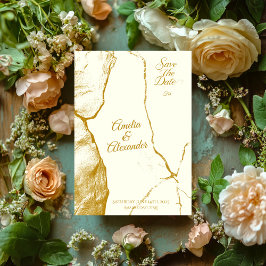 Eleganter Elfenbein und Goldmarmor Save the Date Einladung
