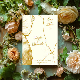 Eleganter Elfenbein und Goldmarmor Save the Date Einladung