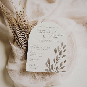 Eleganter Elfenbeinbein & Ash Fall Botanischer Hoc Einladung