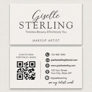 Eleganter Elvory White Script Modern QR Code Visitenkarte