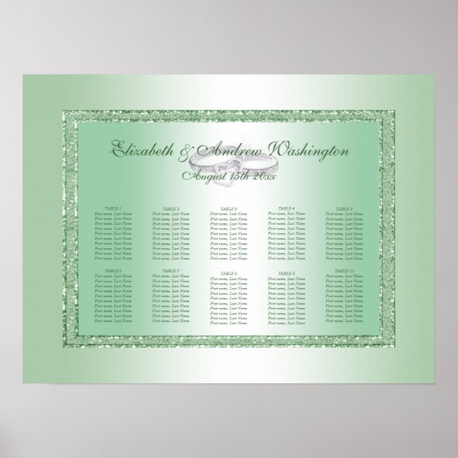 Eleganter Emerald Glitzer & Silver Wedding Rings Poster (Vorne)