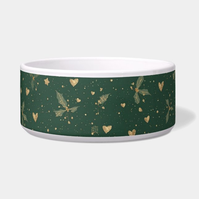 Eleganter Emerald & Gold Dog Bowl - Classy Holiday Napf (Vorderseite)