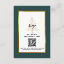 Eleganter Emerald Gold Winter Wedding QR Code