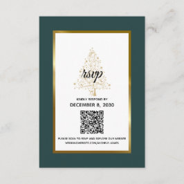 Eleganter Emerald Gold Winter Wedding QR Code RSVP Karte