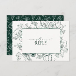 Eleganter Emerald Green Floral Wedding QR Code RSVP Karte