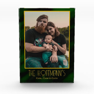 Eleganter Emerald Green Gold Frame Foto Block