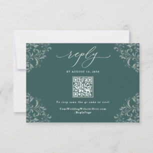 Eleganter Emerald Green Vintage Wedding QR Code RSVP Karte